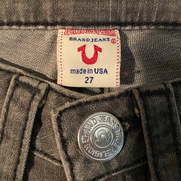True Religion Brand Jeans, Sz 27, faded grey with black stitching - Picture 3 of 7